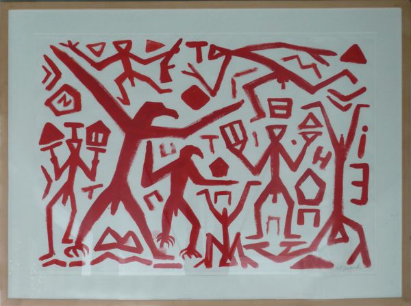 A. R. Penck, "Bote-Klarheit (messager-clarté)", 2002 - acrylique sur papier - Collection Géotec, achat 2009