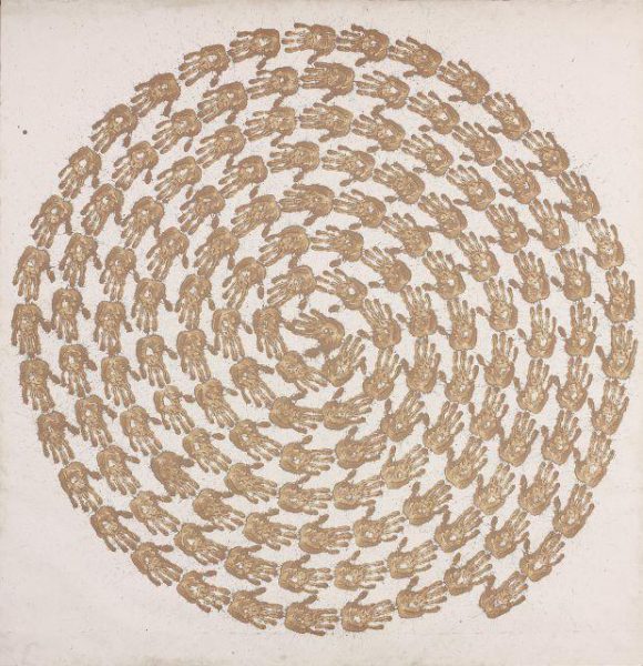 Richard Long, "River Avon Mud Hand Spiral", 1984 - boue d’argile sur toile - Collection Géotec, achat 2015